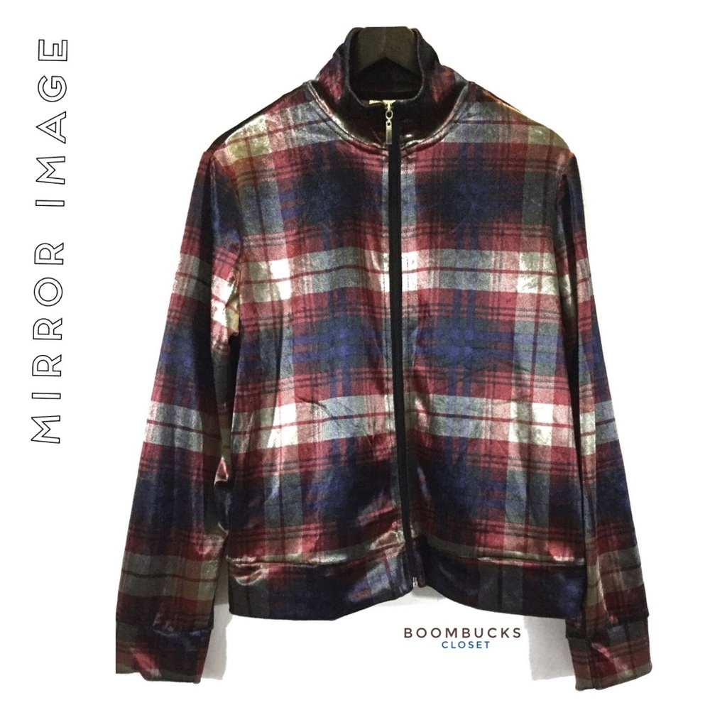 MIRROR IMAGE Plaid Velour Full Zip Jacket Large